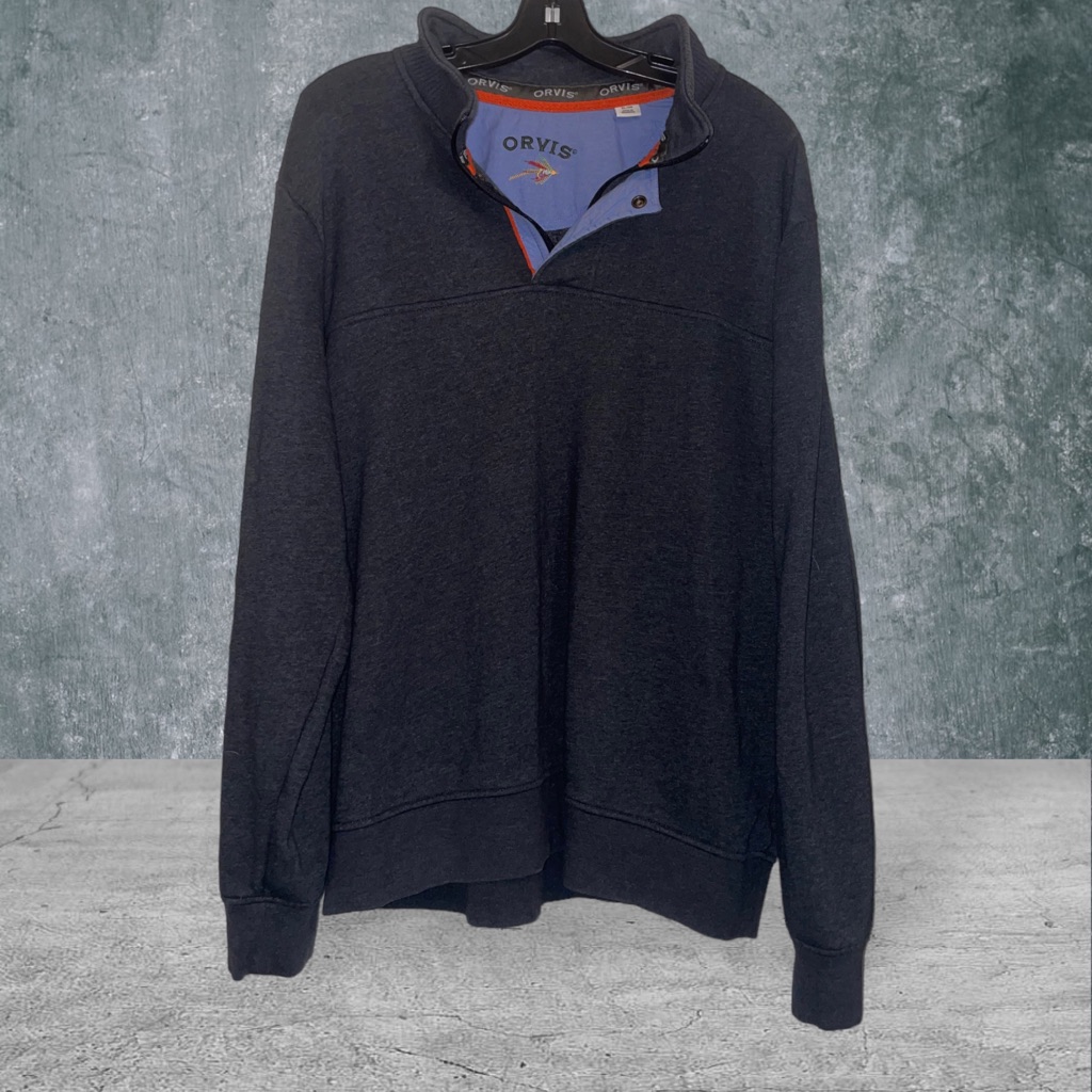 Orvis Mens Pullover Size Xl Quarter Zip Button Gray Long Sleeve Sweater 615914